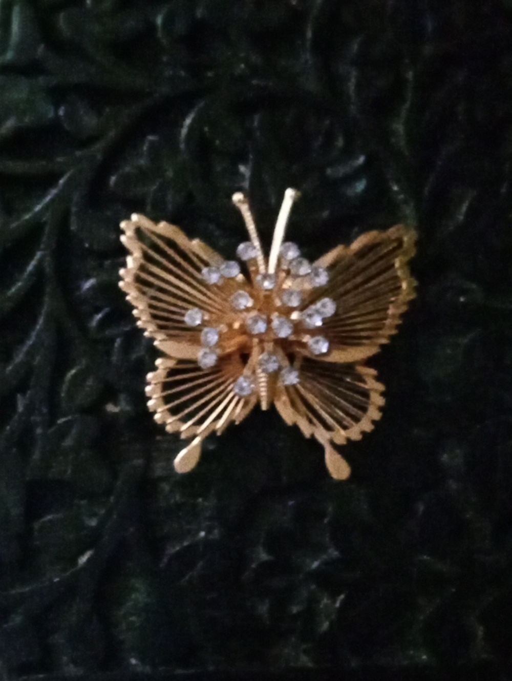 Elegant Butterfly Diamond Accents Gold Tone Vintage